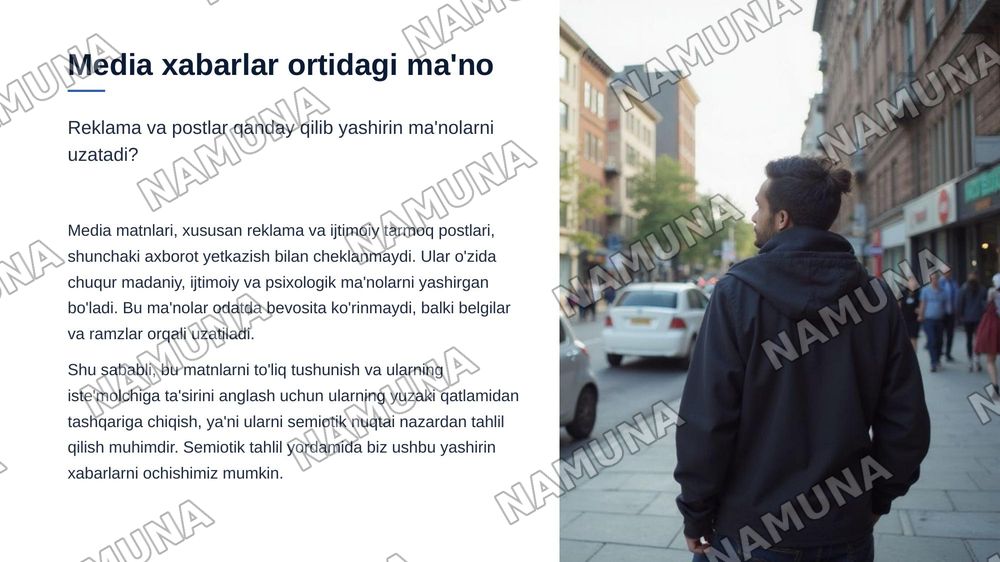 Media matnlarni semiotlik tahlil qilish bir reklama yoki postni semyotik tahlil qilish — zamonaviy taqdimot, 3-slayd