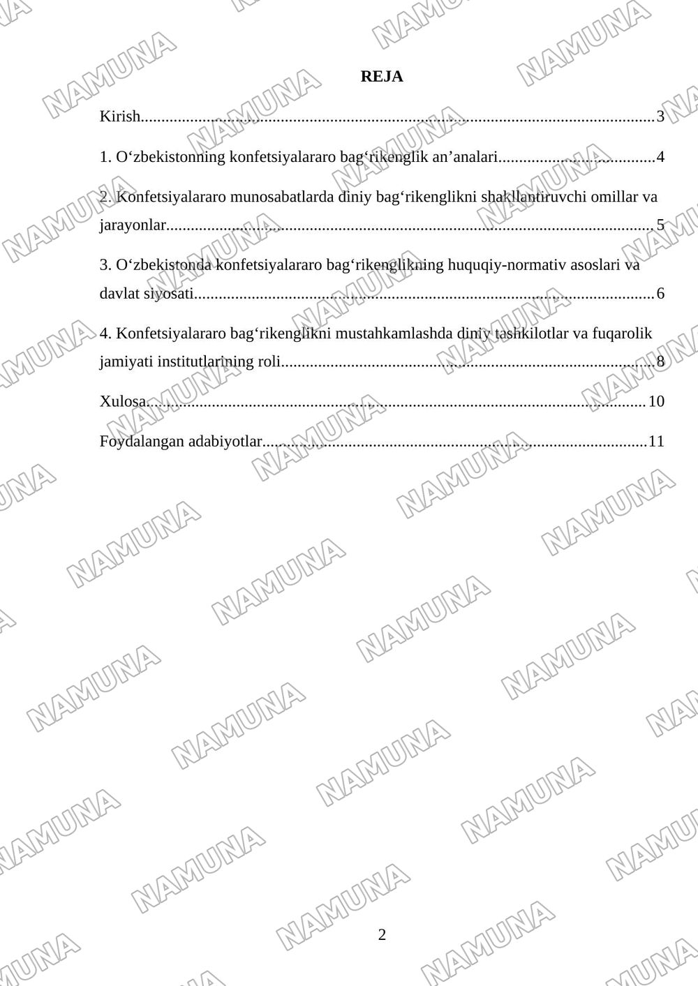 Oʻzbekistonda konfetsiyalar aro diniy bagʻrikenglikning tarixiy tajribasi — mustaqil ish, 2-varaq