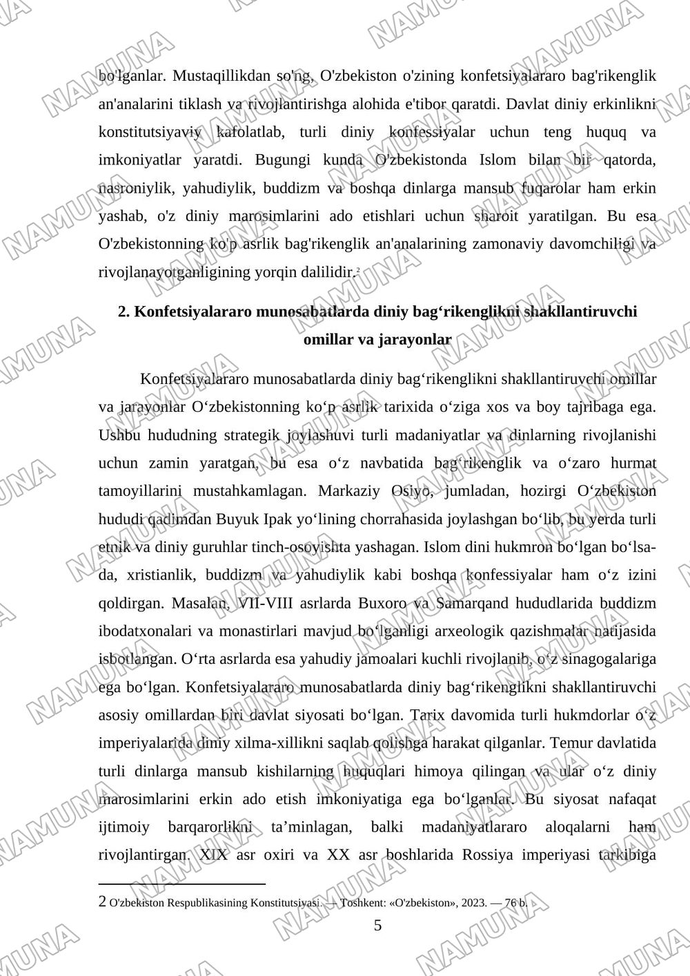 Oʻzbekistonda konfetsiyalar aro diniy bagʻrikenglikning tarixiy tajribasi — mustaqil ish, 5-varaq