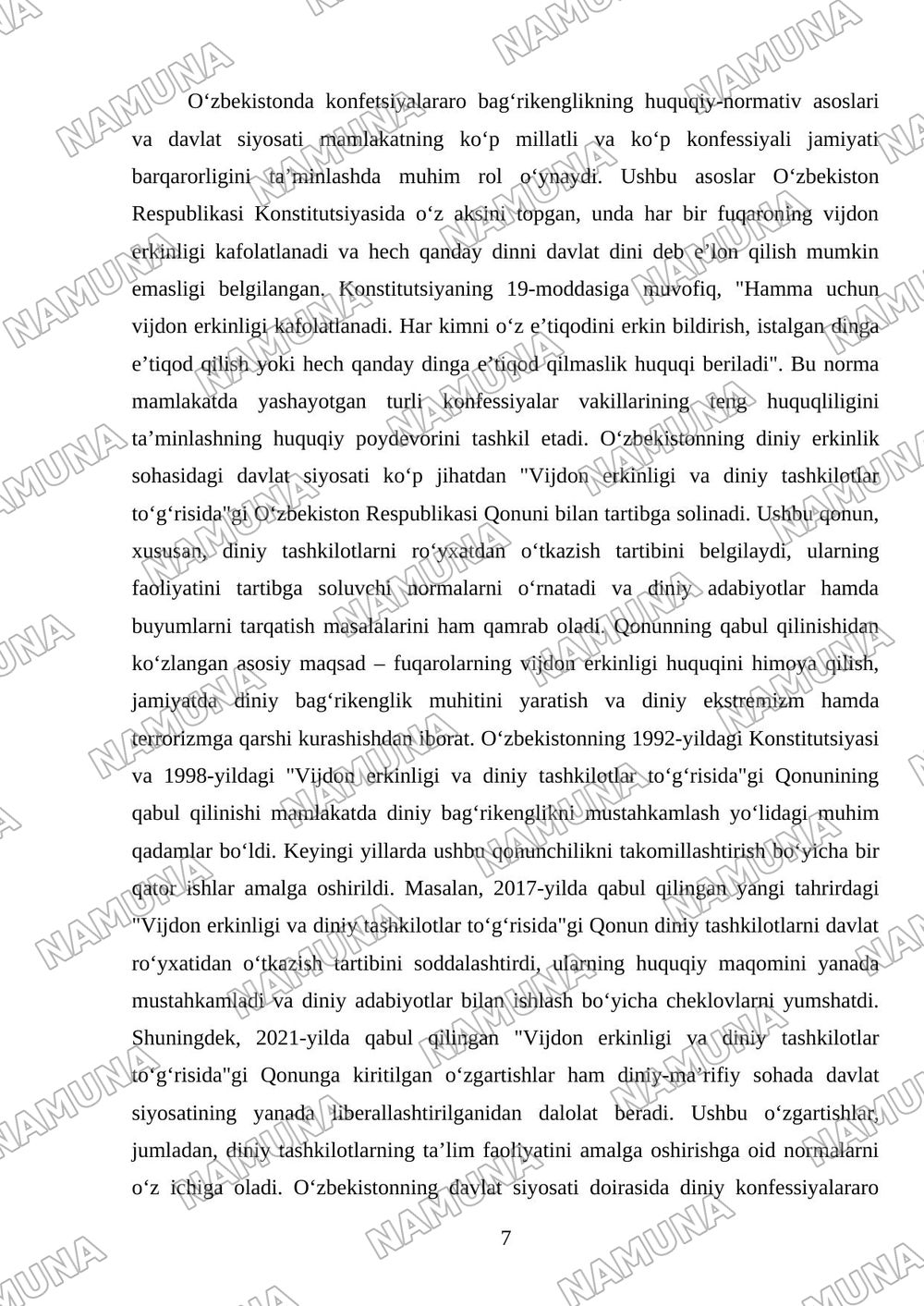 Oʻzbekistonda konfetsiyalar aro diniy bagʻrikenglikning tarixiy tajribasi — mustaqil ish, 7-varaq