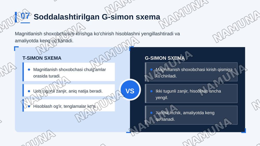 KELTIRILGAN IKKILAMCHI CHULG’AM PARAMETRLARI.
TRANSFORMATORLARNI ALMASHTIRISH SXEMALARI — zamonaviy taqdimot, 8-slayd