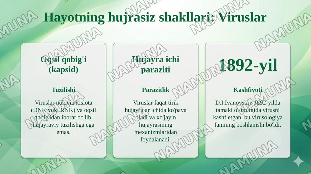 HUJAYRA VA TO‘QIMA DARAJASIDAGI BIOLOGIK
JARAYONLAR VA UNING ZAMONAVIY BIOTEXNOLOGIYADAGI
AHAMIYATI — taqdimot, 8-slayd