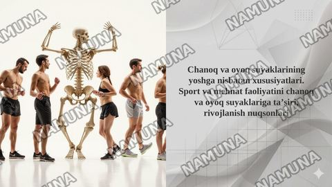 Chanoq va oyoq suyaklarining yoshga nisbatan xususiyatlari. Sport va mehnat faoliyatini chanoq va oyoq suyaklariga taʼsiri, rivojlanish nuqsonlari — taqdimot