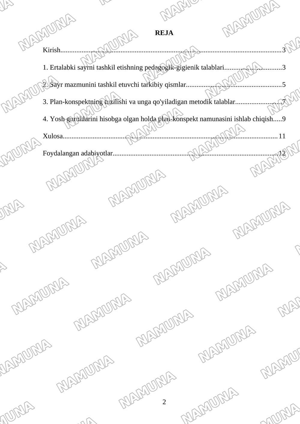 Ertalabki sayrni rejalashtirish plan-konspektini tuzish — mustaqil ish, 2-varaq