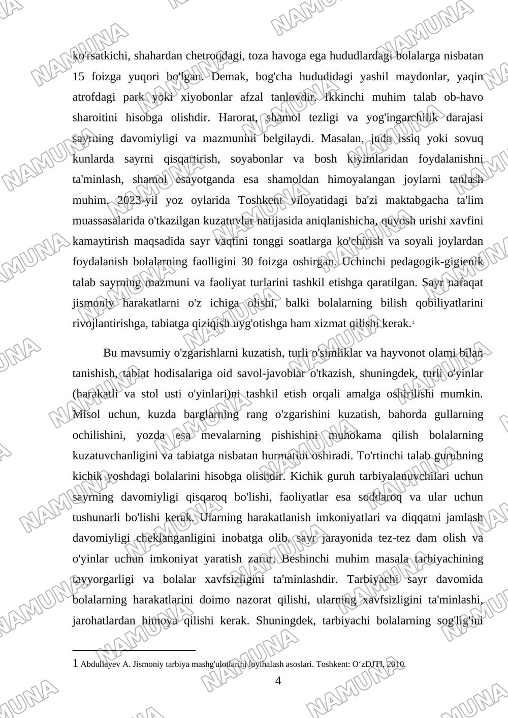 Ertalabki sayrni rejalashtirish plan-konspektini tuzish — mustaqil ish, 4-varaq