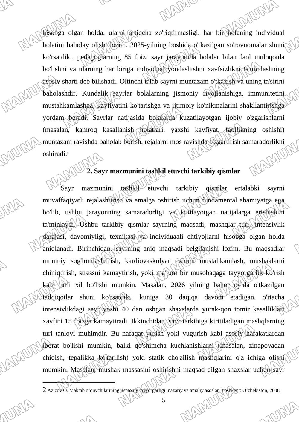 Ertalabki sayrni rejalashtirish plan-konspektini tuzish — mustaqil ish, 5-varaq