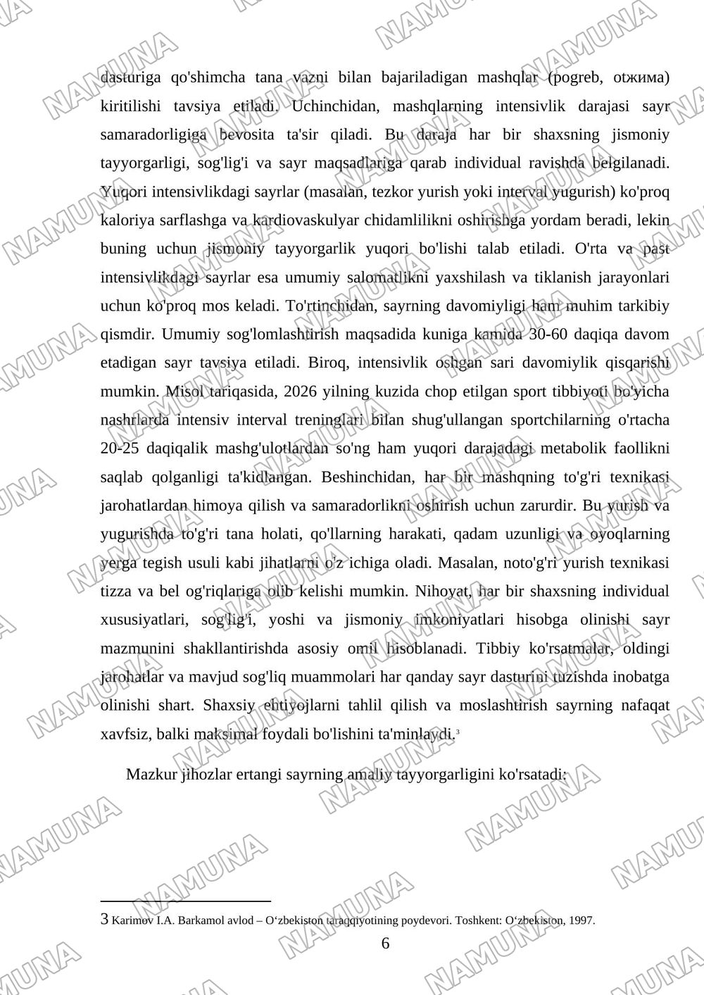 Ertalabki sayrni rejalashtirish plan-konspektini tuzish — mustaqil ish, 6-varaq