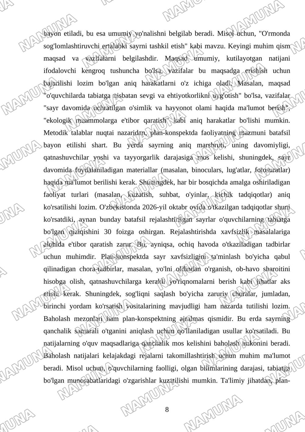 Ertalabki sayrni rejalashtirish plan-konspektini tuzish — mustaqil ish, 8-varaq