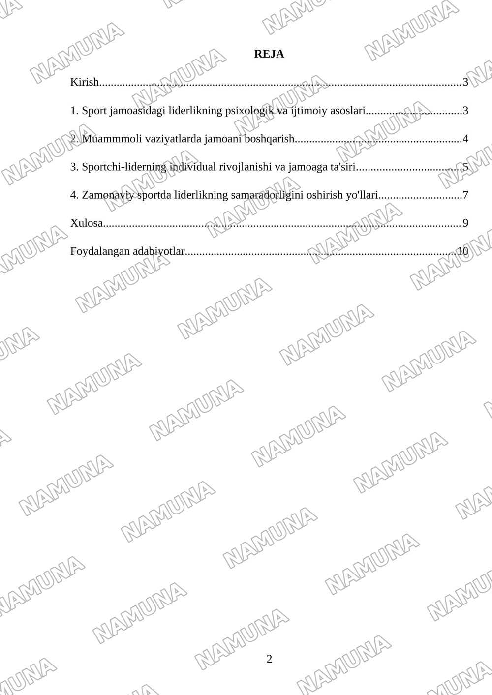 Sport komondasida liderlik — referat, 2-varaq