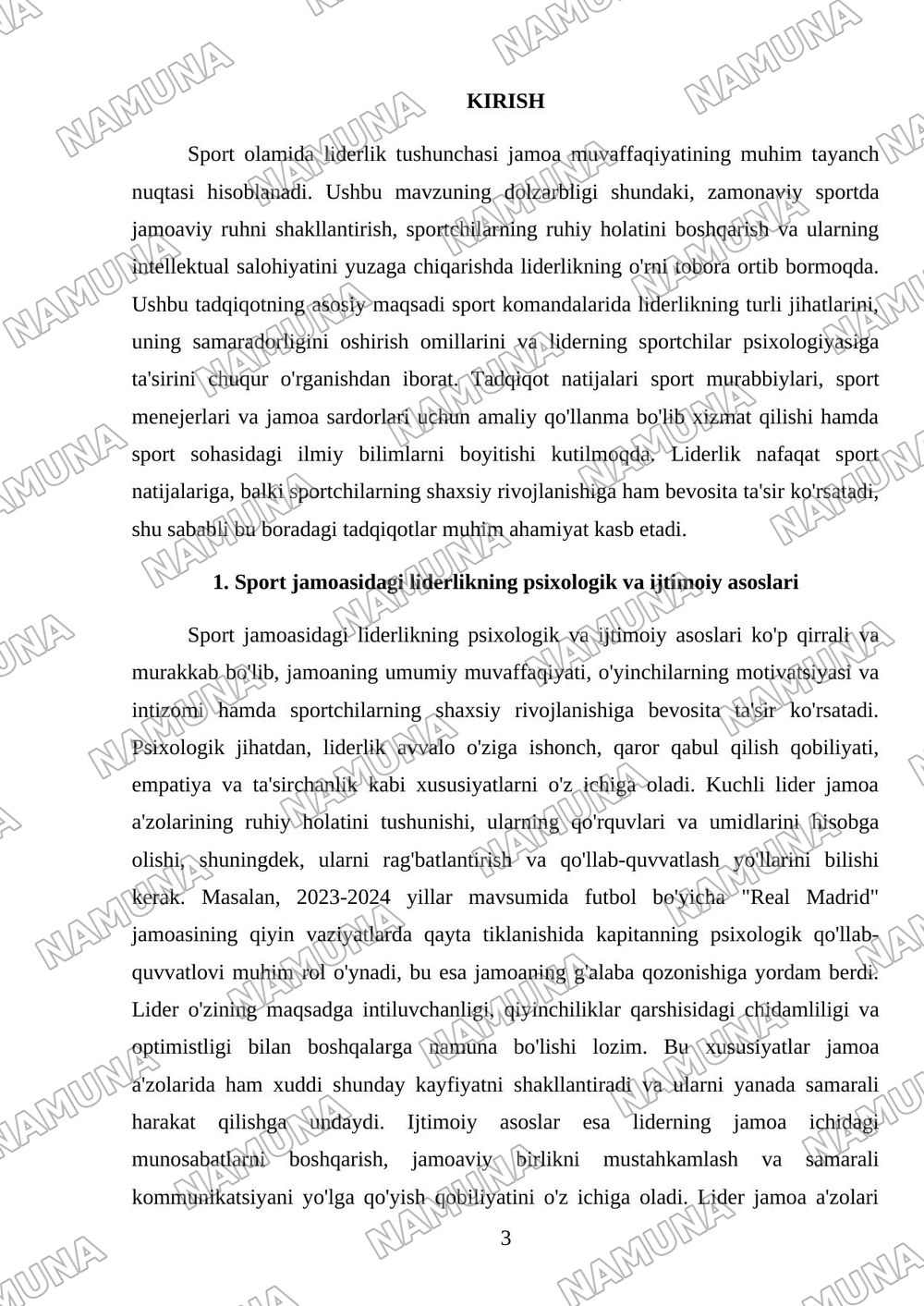 Sport komondasida liderlik — referat, 3-varaq