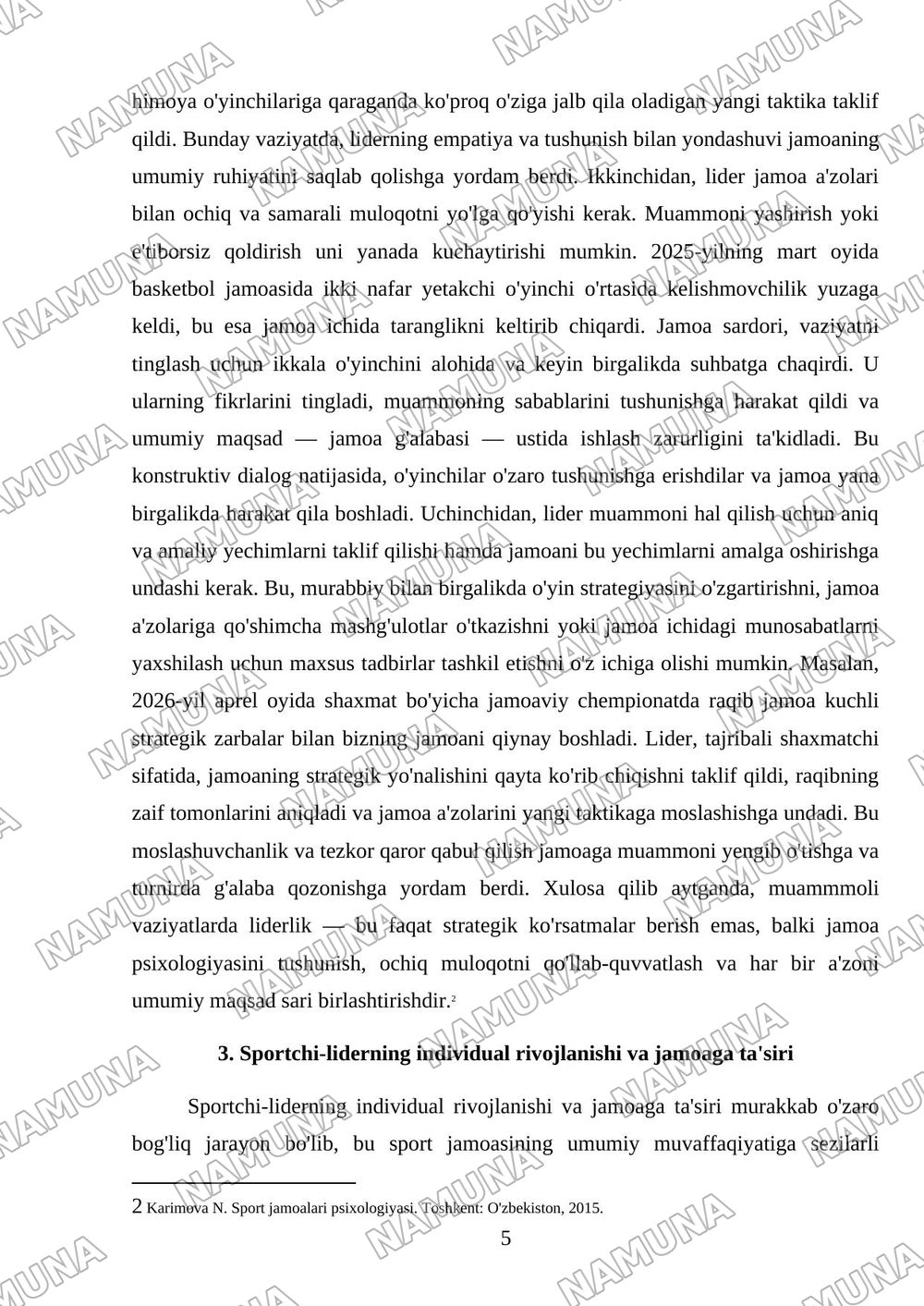 Sport komondasida liderlik — referat, 5-varaq