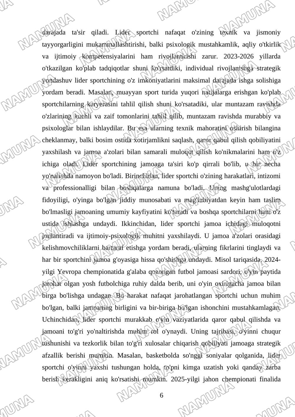 Sport komondasida liderlik — referat, 6-varaq
