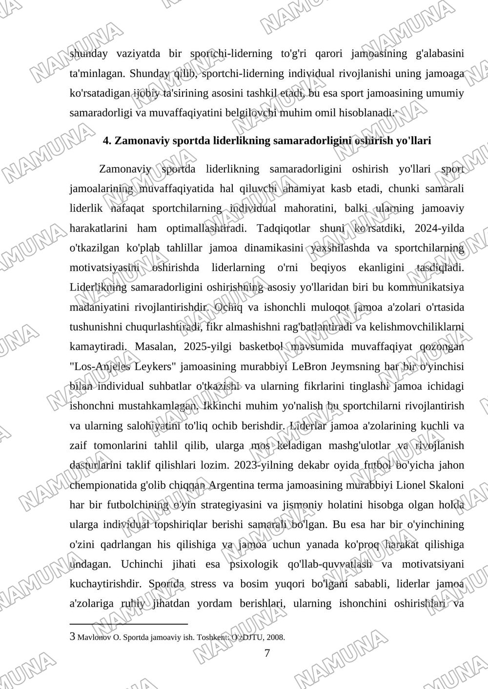 Sport komondasida liderlik — referat, 7-varaq