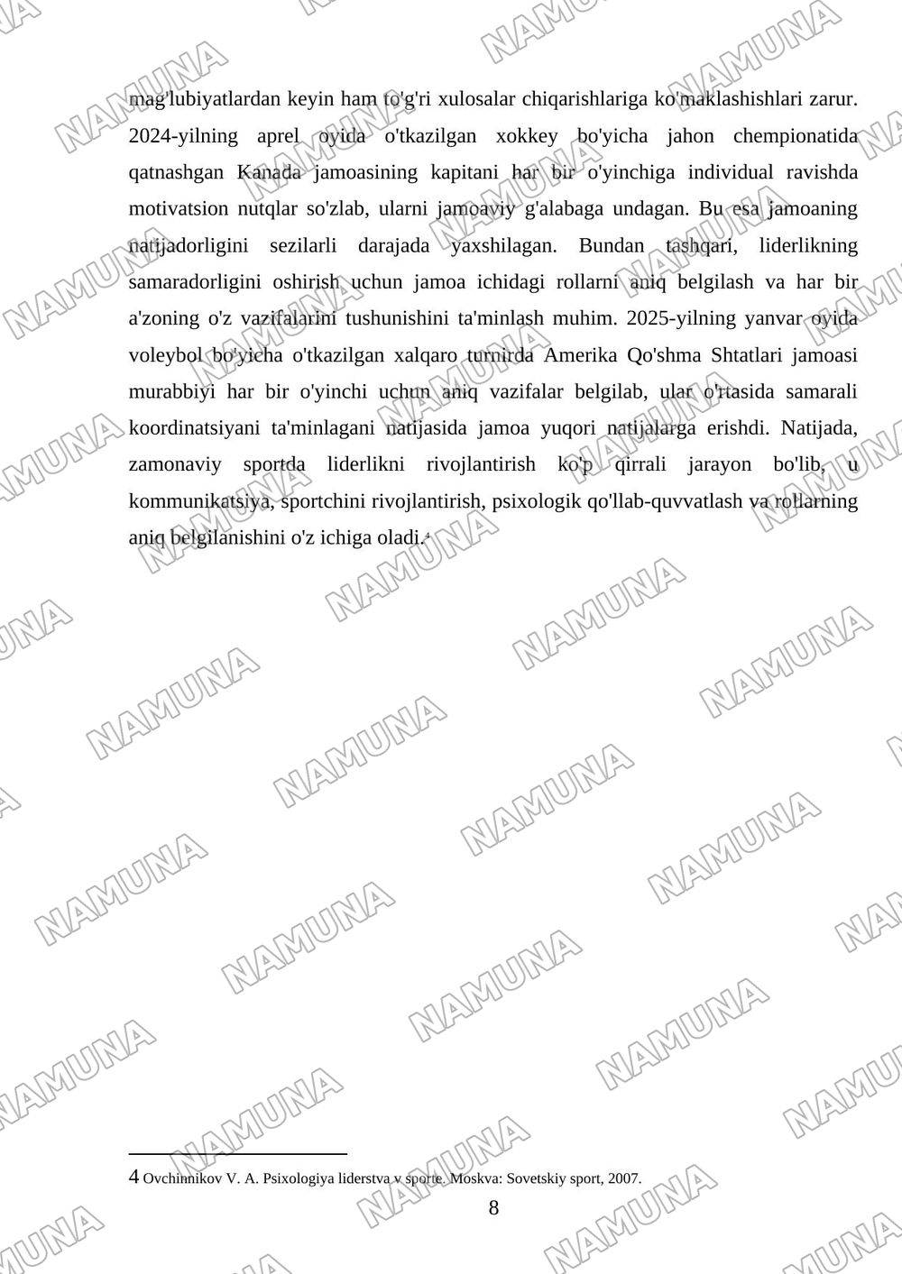 Sport komondasida liderlik — referat, 8-varaq