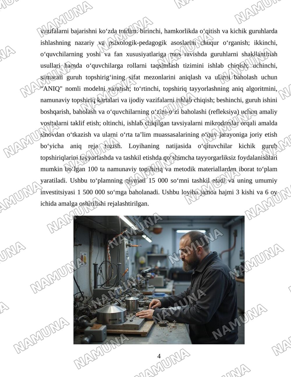 O’quvchilarda huquq ijodkorligi qobiliyati va huquqiy ko’nikmlarni rivojlantirishga yo’naltirilgan ta’lim texnologiyalari hamda ularni qo’llashga oid tavsiyalarni ishlab chiqish. — loyiha ishi, 4-varaq