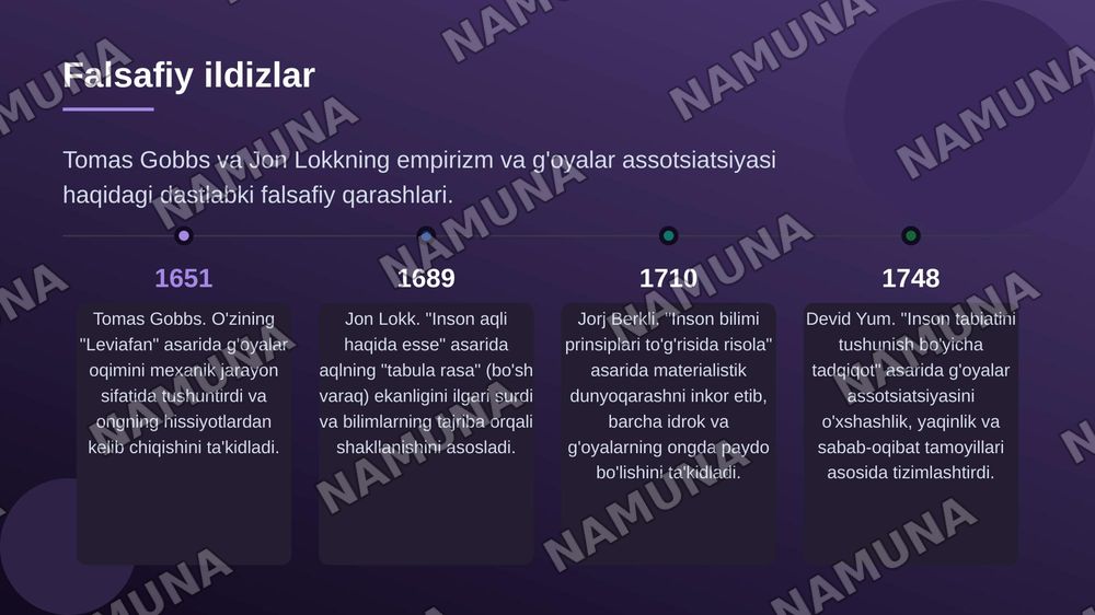 5. Assotsiativ psixologiya maktabi. Assotsiatsiyalar tamoyili. T.Gobbs, J.Lokk, D.Gartli, J.Mill, J.Styuart Mill, A.Ben, G.Ebbingauzlarning ilmiy qarashlari mazmuni. — zamonaviy taqdimot, 5-slayd