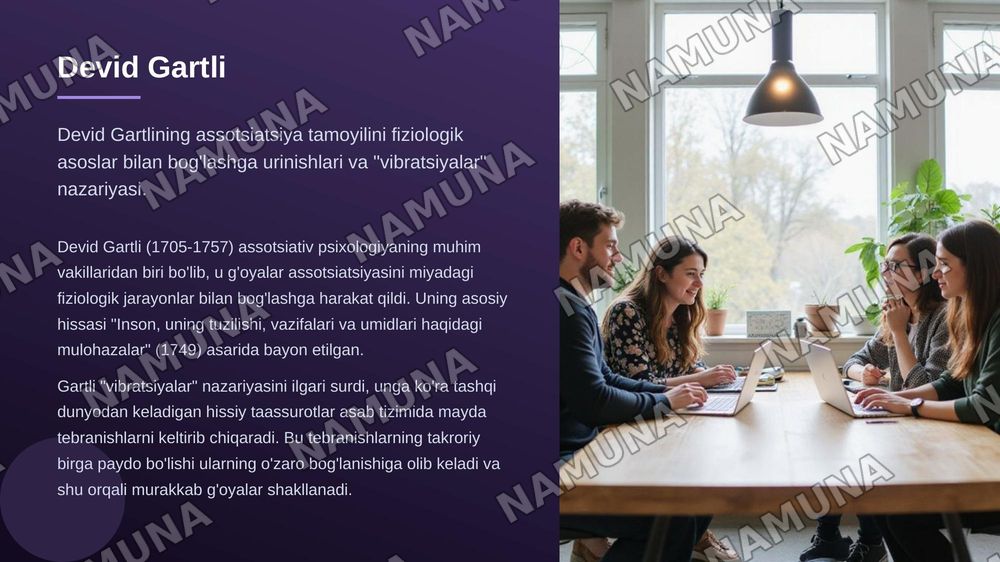 5. Assotsiativ psixologiya maktabi. Assotsiatsiyalar tamoyili. T.Gobbs, J.Lokk, D.Gartli, J.Mill, J.Styuart Mill, A.Ben, G.Ebbingauzlarning ilmiy qarashlari mazmuni. — zamonaviy taqdimot, 6-slayd