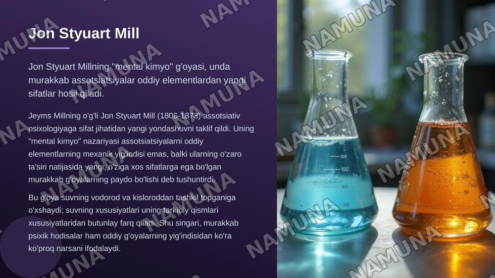5. Assotsiativ psixologiya maktabi. Assotsiatsiyalar tamoyili. T.Gobbs, J.Lokk, D.Gartli, J.Mill, J.Styuart Mill, A.Ben, G.Ebbingauzlarning ilmiy qarashlari mazmuni. — zamonaviy taqdimot, 8-slayd