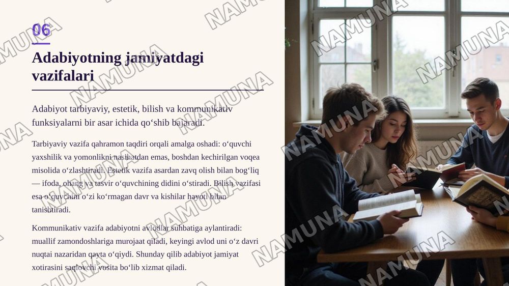 Adabiyotning umumiy xususiyatlari — zamonaviy taqdimot, 7-slayd