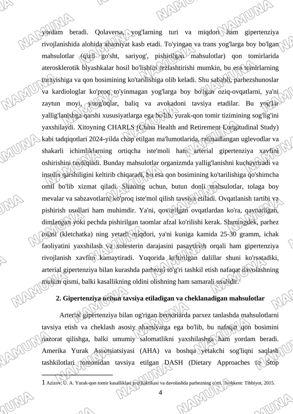 Arterial gipertenziyada buryuriladigan parxez — mustaqil ish, 4-varaq