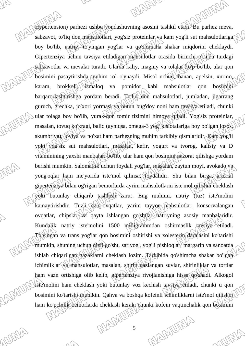 Arterial gipertenziyada buryuriladigan parxez — mustaqil ish, 5-varaq