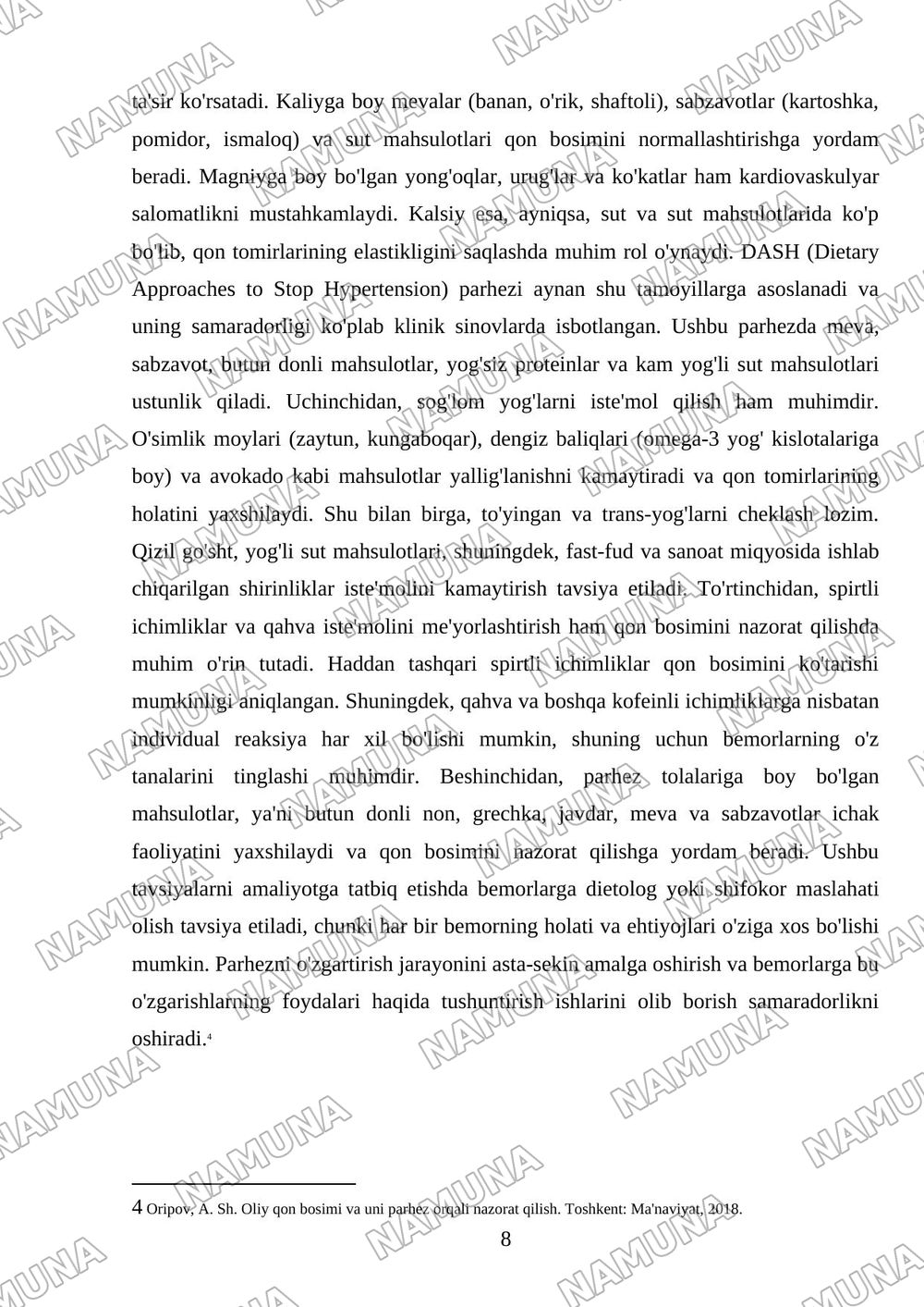 Arterial gipertenziyada buryuriladigan parxez — mustaqil ish, 8-varaq