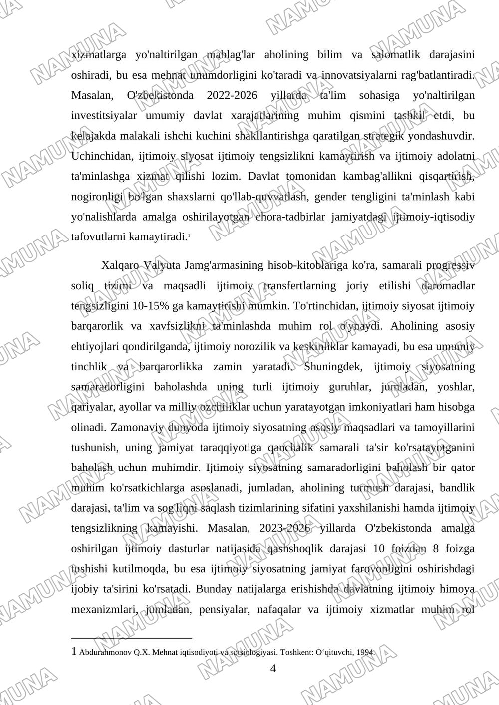 Ijtimoiy siyosat konsepsiyasi: asosiy bosqichlar uni amalga oshirish — mustaqil ish, 4-varaq