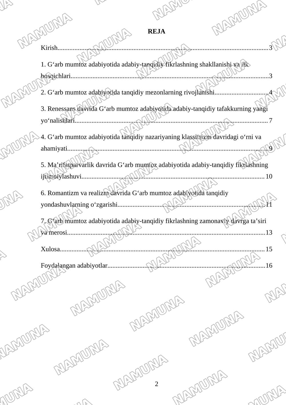 Gʻarb mumtoz adabiyotida adabiy-tanqidiy fikrlash taraqqiyoti — mustaqil ish, 2-varaq