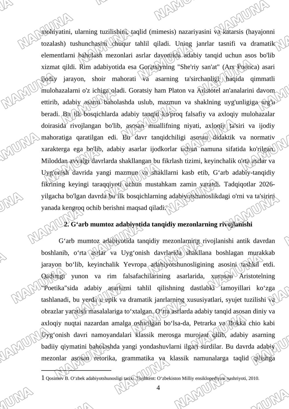 Gʻarb mumtoz adabiyotida adabiy-tanqidiy fikrlash taraqqiyoti — mustaqil ish, 4-varaq