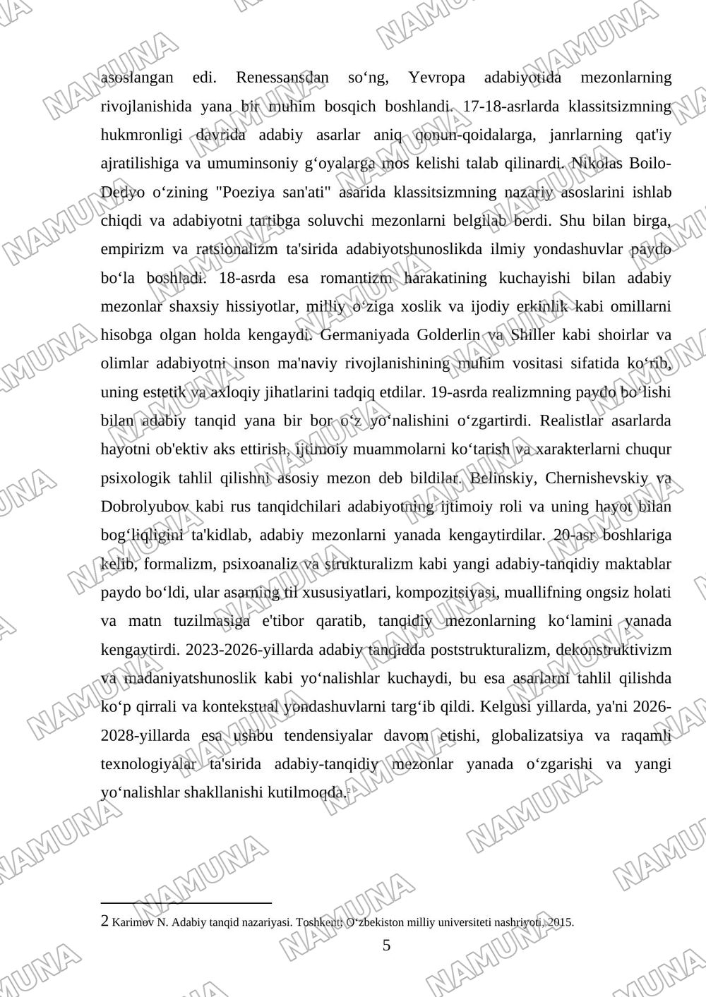 Gʻarb mumtoz adabiyotida adabiy-tanqidiy fikrlash taraqqiyoti — mustaqil ish, 5-varaq