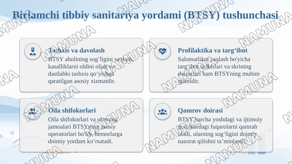 Sogʻliqni saqlash tizimida birlamchi tibbiy sanitariya yordami tashkil etish. Davlat tibbiy sugʻurta tizimi — taqdimot, 4-slayd