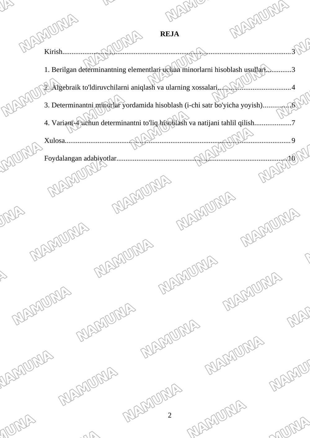 1-Mustaqil ish topshiriqlari . Variant- 4 1. Berilgan determinant uchun 4,2,93; elementlarining minorlari va algebraik to'ldiruvchilarini toping. Determinantni hisoblang: a) i -chi satr elementlari bo — mustaqil ish, 2-varaq