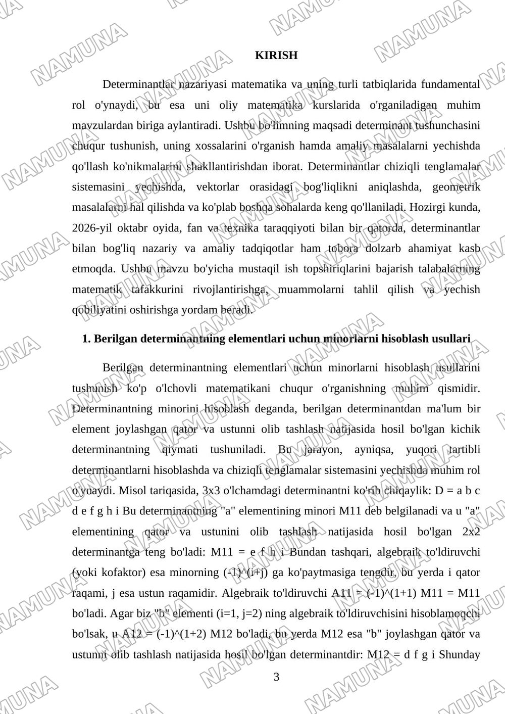1-Mustaqil ish topshiriqlari . Variant- 4 1. Berilgan determinant uchun 4,2,93; elementlarining minorlari va algebraik to'ldiruvchilarini toping. Determinantni hisoblang: a) i -chi satr elementlari bo — mustaqil ish, 3-varaq