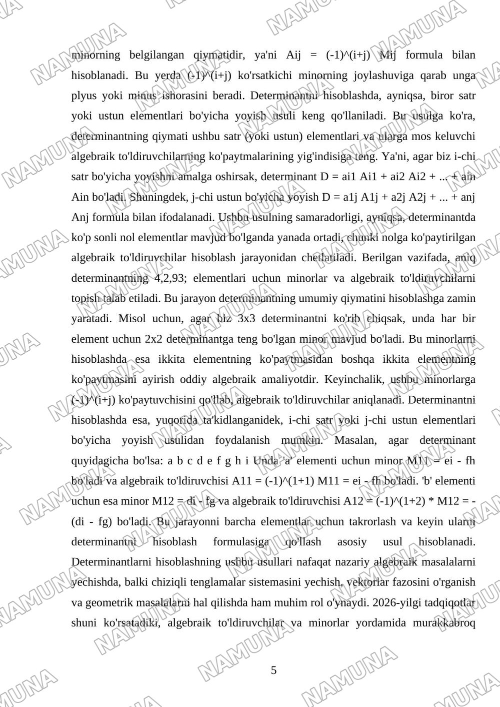 1-Mustaqil ish topshiriqlari . Variant- 4 1. Berilgan determinant uchun 4,2,93; elementlarining minorlari va algebraik to'ldiruvchilarini toping. Determinantni hisoblang: a) i -chi satr elementlari bo — mustaqil ish, 5-varaq
