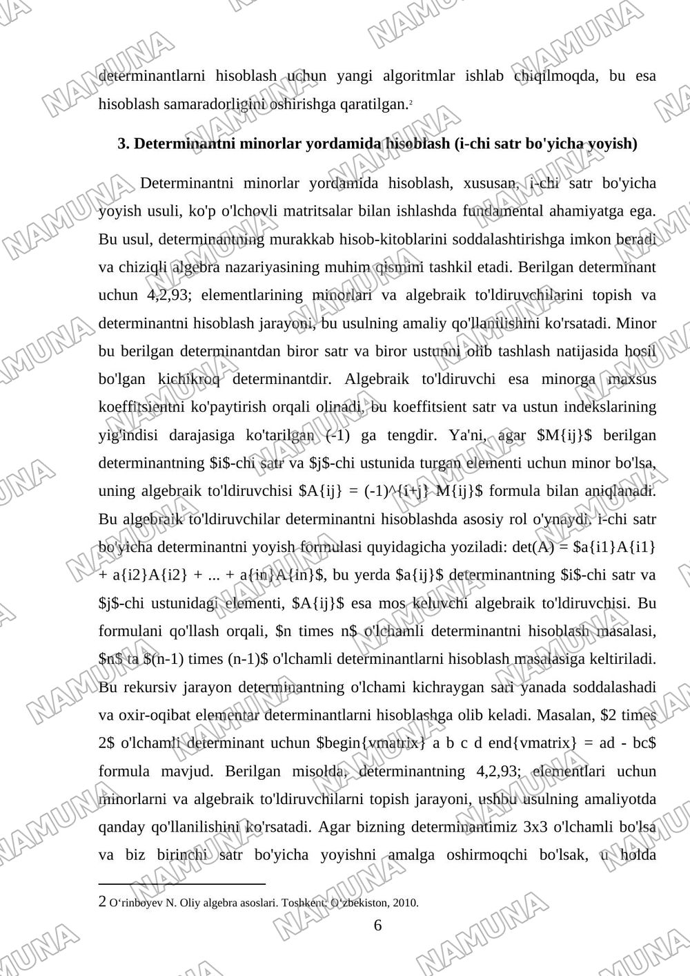 1-Mustaqil ish topshiriqlari . Variant- 4 1. Berilgan determinant uchun 4,2,93; elementlarining minorlari va algebraik to'ldiruvchilarini toping. Determinantni hisoblang: a) i -chi satr elementlari bo — mustaqil ish, 6-varaq