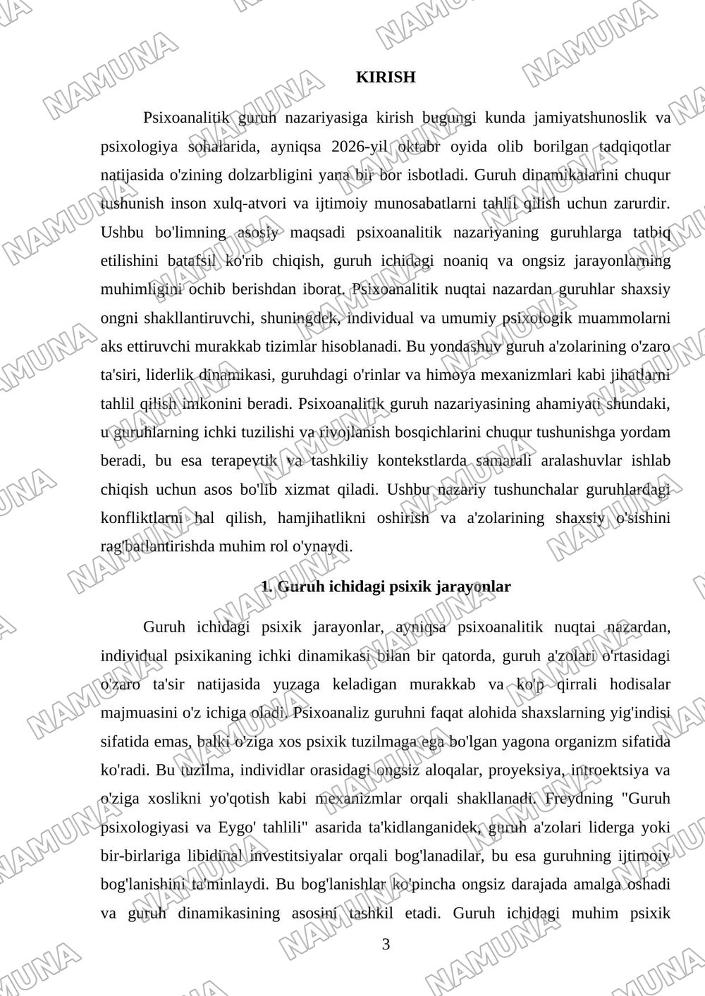 Guruhga psixoanalitik jihatdan yondashuv — mustaqil ish, 3-varaq