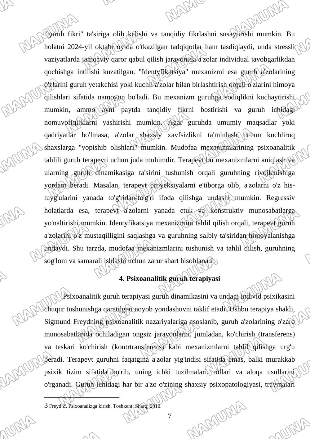 Guruhga psixoanalitik jihatdan yondashuv — mustaqil ish, 7-varaq