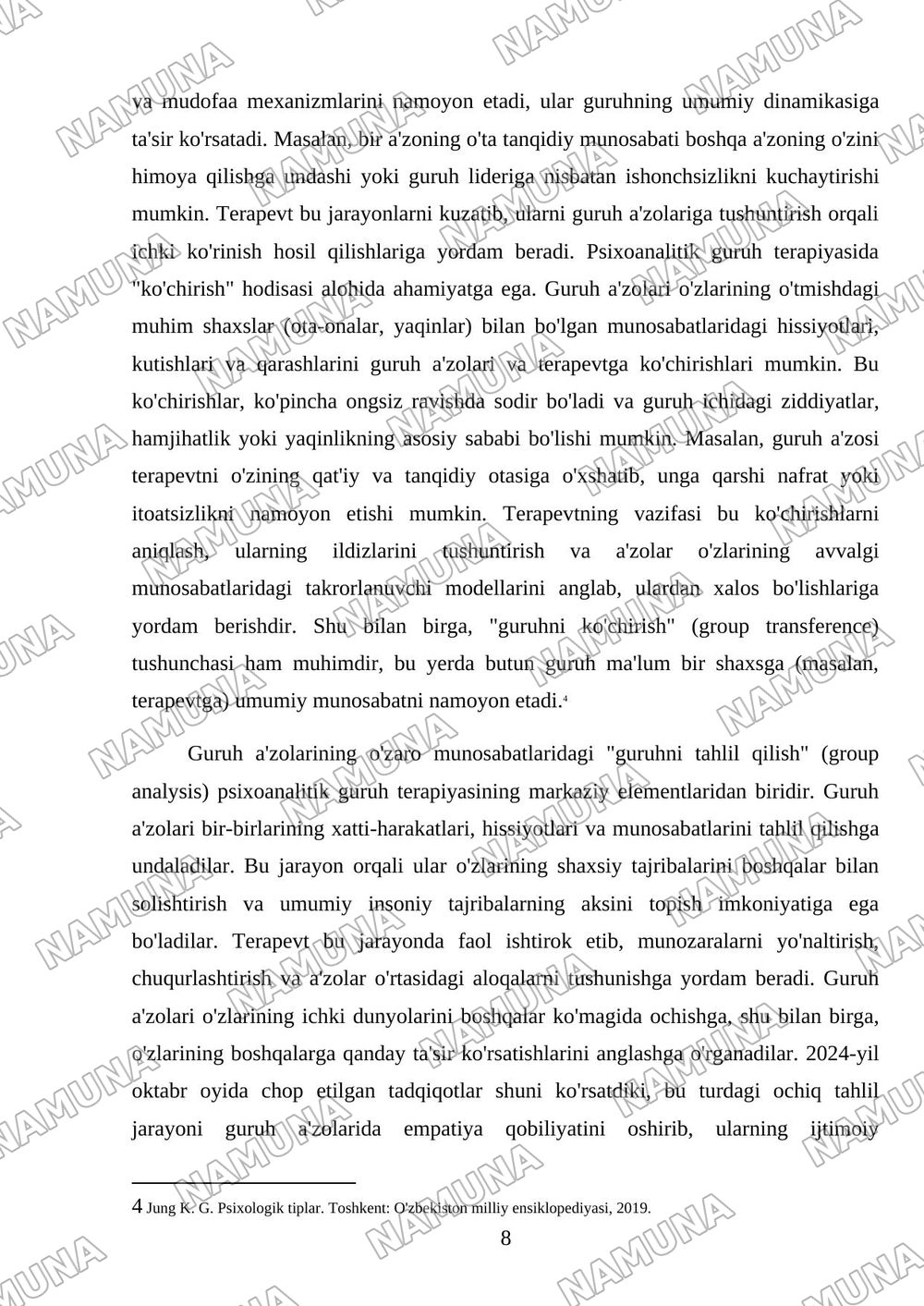 Guruhga psixoanalitik jihatdan yondashuv — mustaqil ish, 8-varaq