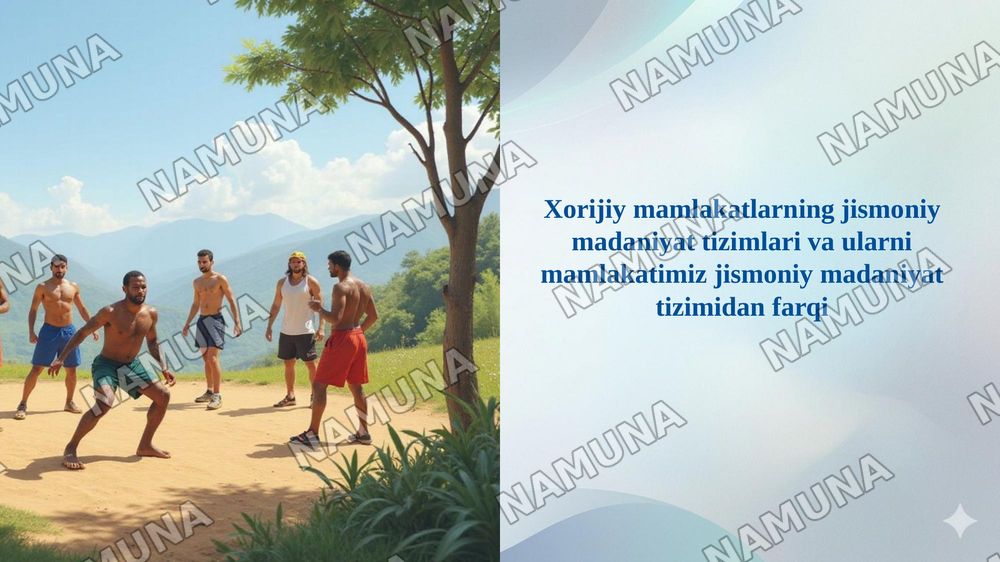 Xorijiy mamlakatlarning jismoniy madaniyat tizimlari va ularni mamlakatimiz jismoniy madaniyat tizimidan farqi — taqdimot, 1-slayd