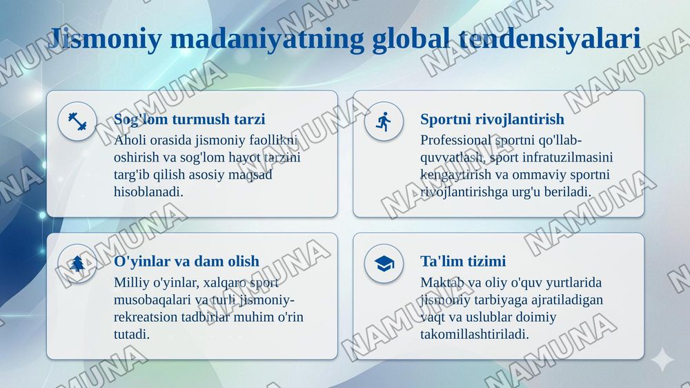 Xorijiy mamlakatlarning jismoniy madaniyat tizimlari va ularni mamlakatimiz jismoniy madaniyat tizimidan farqi — taqdimot, 4-slayd