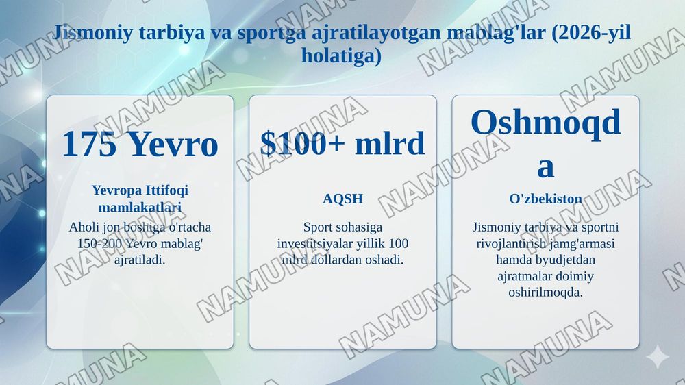 Xorijiy mamlakatlarning jismoniy madaniyat tizimlari va ularni mamlakatimiz jismoniy madaniyat tizimidan farqi — taqdimot, 8-slayd