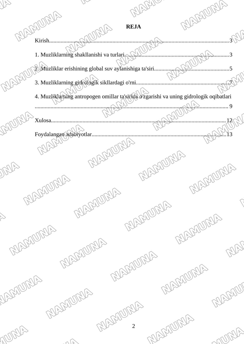 Muzliklar va ularning gidrologik ahamiyati — mustaqil ish, 2-varaq