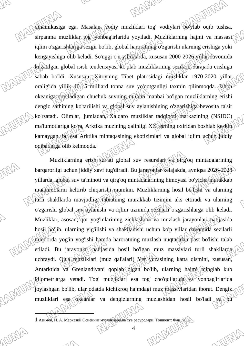 Muzliklar va ularning gidrologik ahamiyati — mustaqil ish, 4-varaq