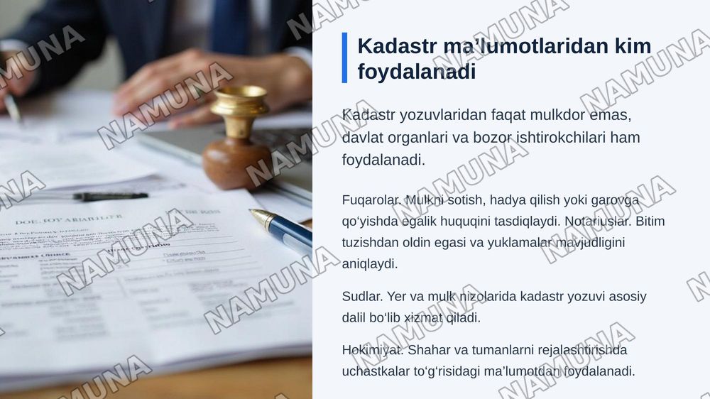 Kadastr sohasidagi davlat xizmatlari — zamonaviy taqdimot, 8-slayd