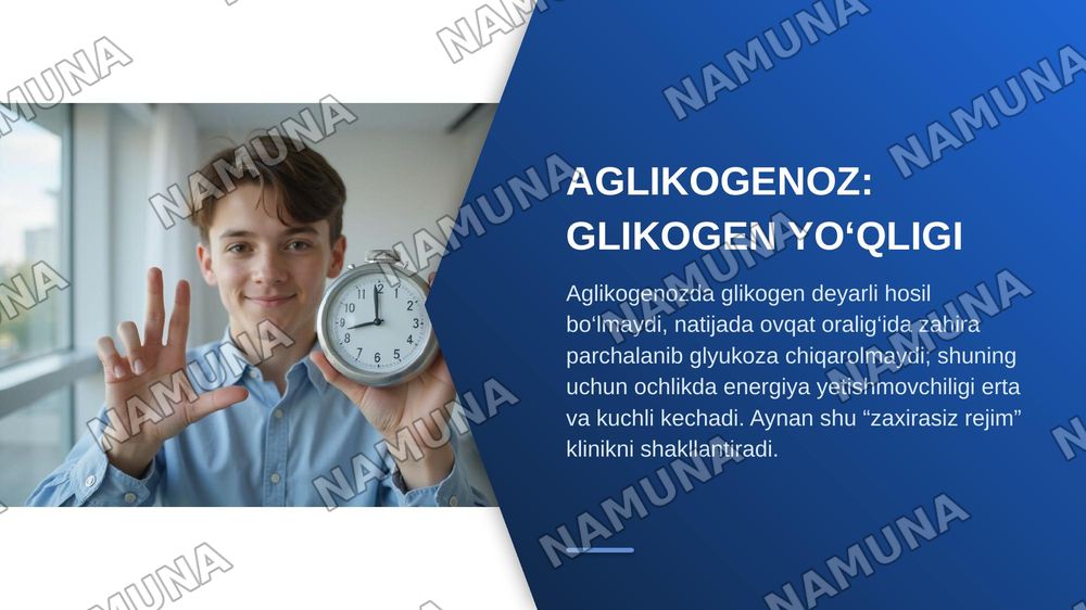 Glikogen kasalliklari (qlikogenoz va aglikogenozlar)
Glyukoza tashuvchilarining tuzilishi, spesifiklig, klinik ahamiyati. — zamonaviy taqdimot, 8-slayd