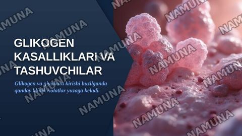 Glikogen kasalliklari (qlikogenoz va aglikogenozlar)
Glyukoza tashuvchilarining tuzilishi, spesifiklig, klinik ahamiyati. — zamonaviy taqdimot
