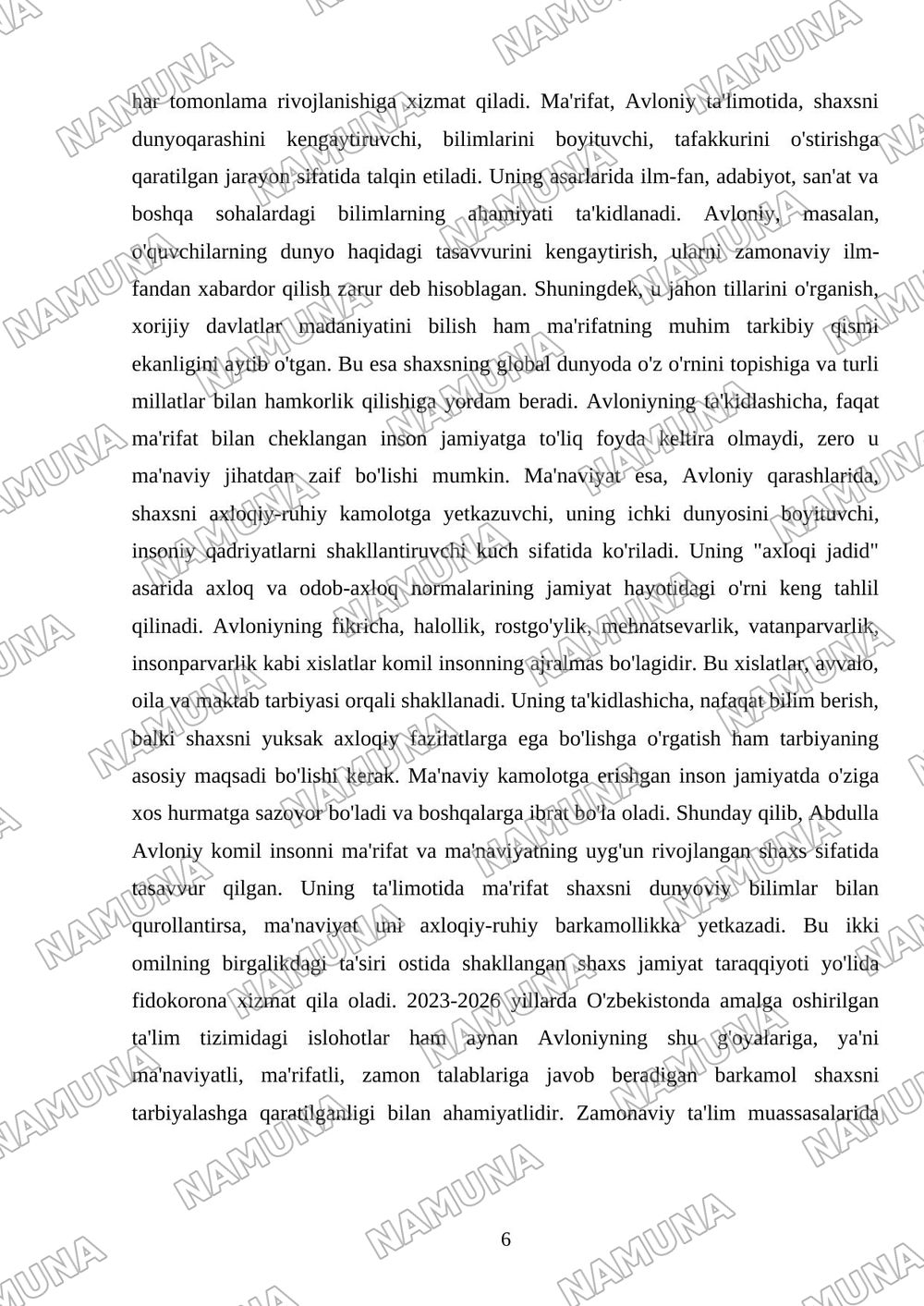 Abdulla Avloniyning komil inson xaqida qarashlari — mustaqil ish, 6-varaq