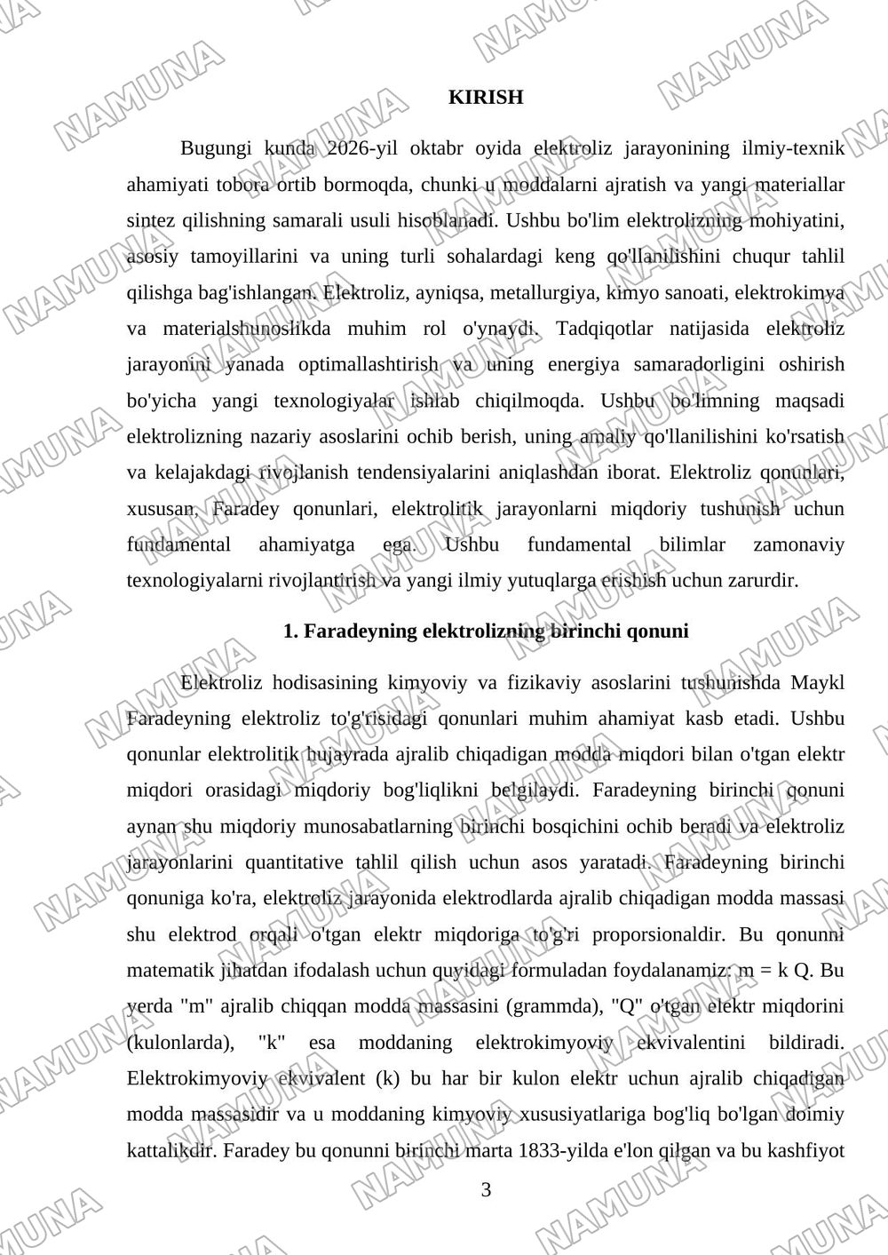 Elektroliz.elektroliz uchun Faradey qonunlari — mustaqil ish, 3-varaq