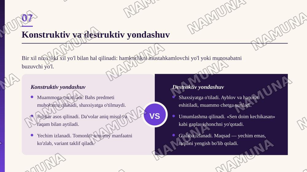 Kasbiy faoliyat jarayonida nizolar va ularni bartaraf etish yoʻllari, kasbiy psixalogik tayyorgarlik . Birinchi psixalogik yordam ko'rsatish usullari. — zamonaviy taqdimot, 8-slayd