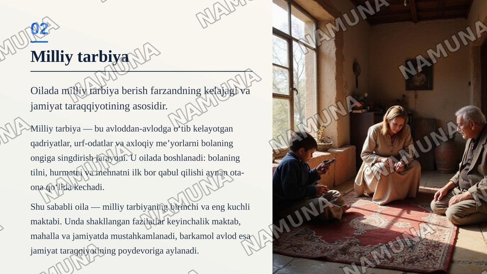 Oʻzbek oilasida milliy tarbiya mazmuni — zamonaviy taqdimot, 3-slayd